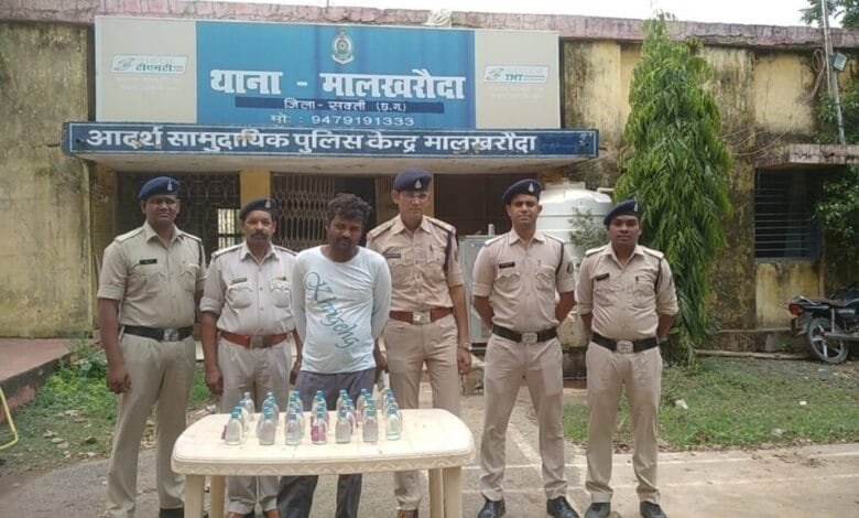 मालखरौदा पुलिस ने किया 34 पाव देसी प्लेन शराब परिवहन करते आरोपी को गिरफ्तार मालखरौदा पुलिस ने किया 34 पाव देसी प्लेन शराब परिवहन करते आरोपी को गिरफ्तार kshititech