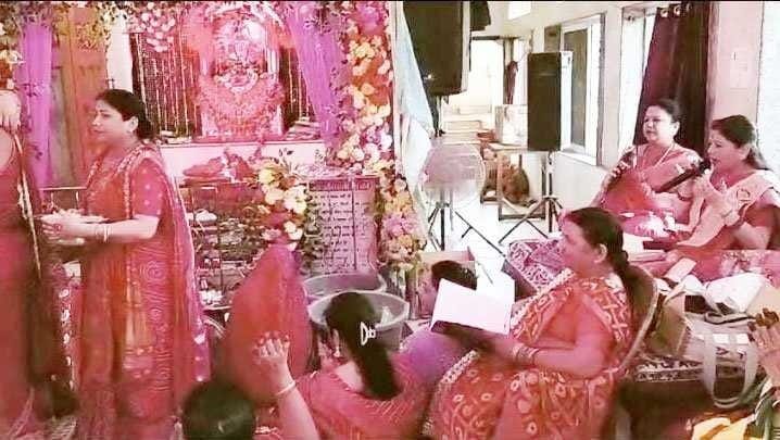 भाद्रपद अमावस्या राधाकृष्ण मंदिर में मारवाड़ी महिलाओं ने किया रानी सती दादी का मंगलपाठ भाद्रपद अमावस्या राधाकृष्ण मंदिर में मारवाड़ी महिलाओं ने किया रानी सती दादी का मंगलपाठ kshititech